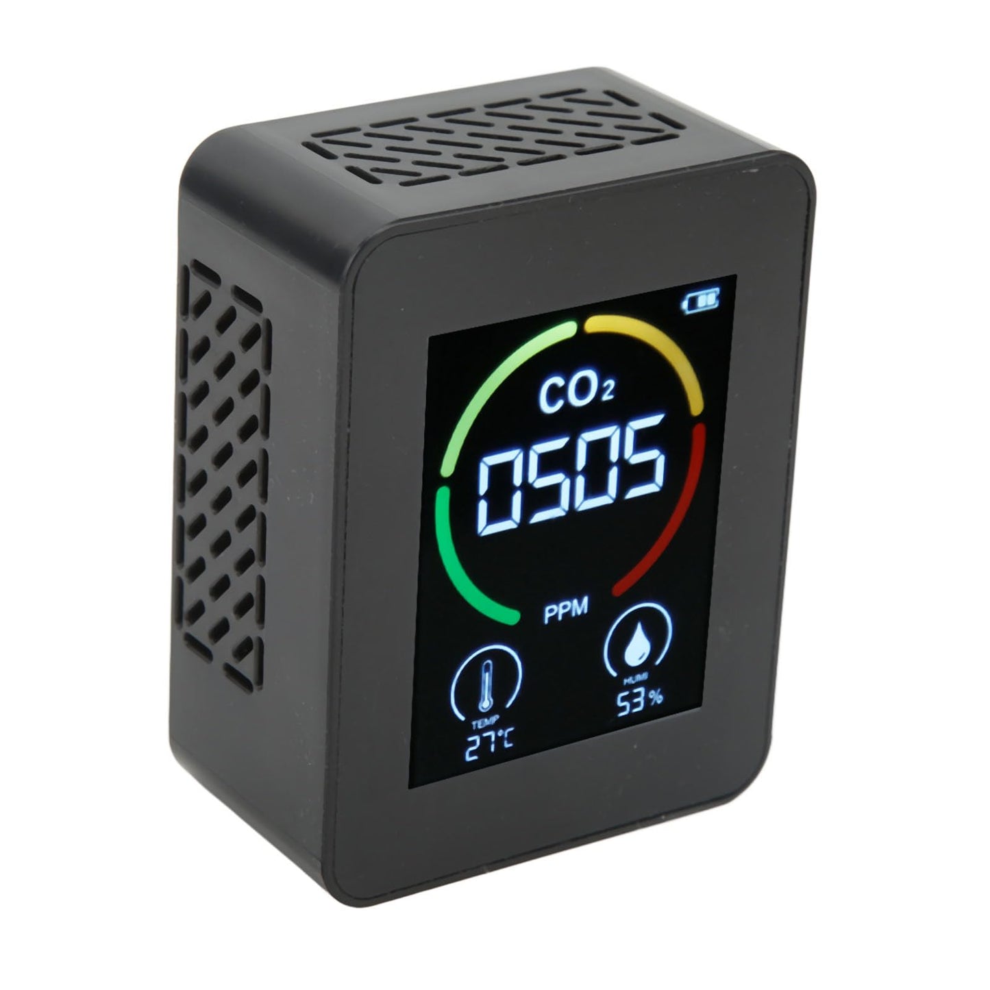 Carbon Dioxide Monitor, Infrared Sensor Ventilation Hole Temperature Humidity Testing Good Heat Dissipation CO2 Detector for Schools (Black)