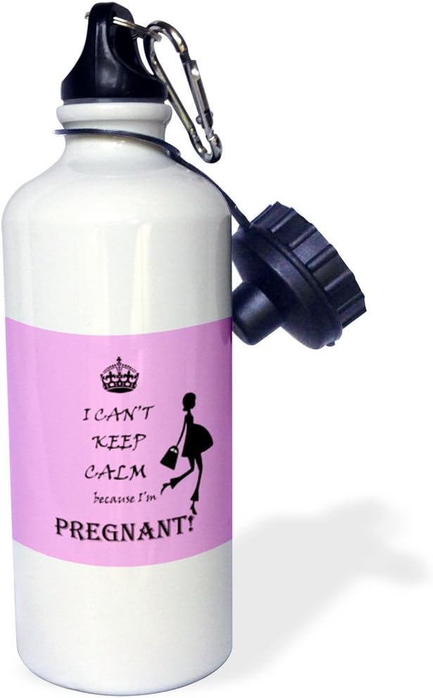 3dRose I Cant Keep Calm Because Im Pregnant, Pink, Saying Sports Water Bottle, 21 oz, Multicolor