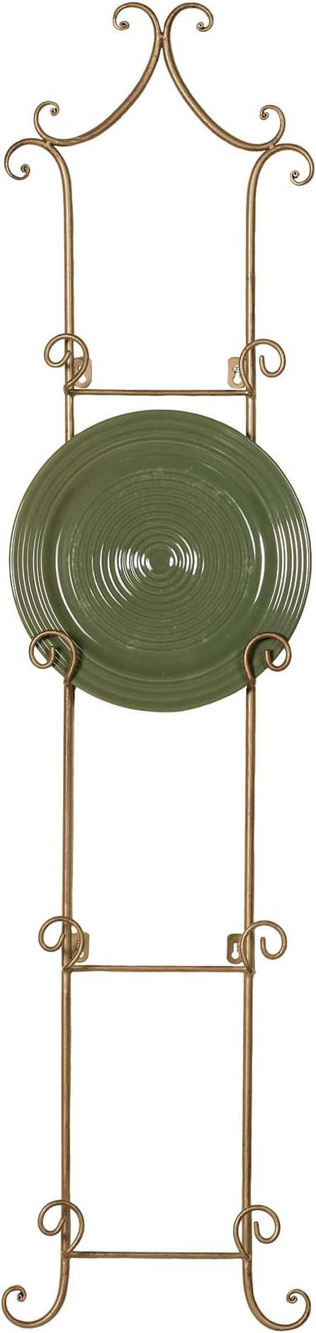 Touch of Class Regalla Scroll - Vertical Hanging Plate Rack - For 9-10" dia. Plates - Satin Gold Finish - 46 in. tall Four-Plate Rack