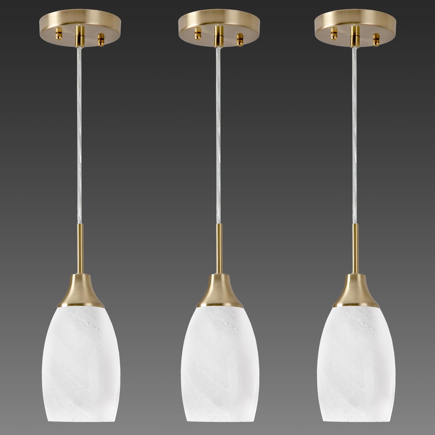 Viinew Mini Glass Pendant Light 3-Pack Art Glass Oval Chandelier Brushed Gold Finish 4.72in for Kitchen Dining Foyer Hallway