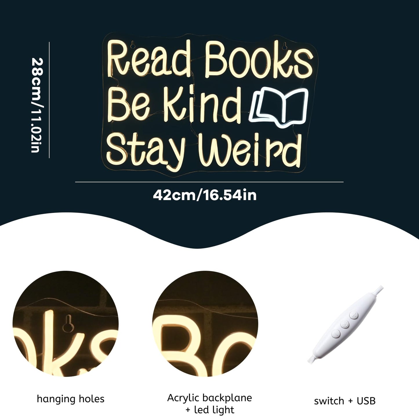 Wlhope Read Books Be Kind Stay Weird Neon Sign Neon Signs For Wall Decor Lovers Gifts Bedroom Bookstore Reading Room Library Study Room Decoration Read Books Neon Lights Led Sign