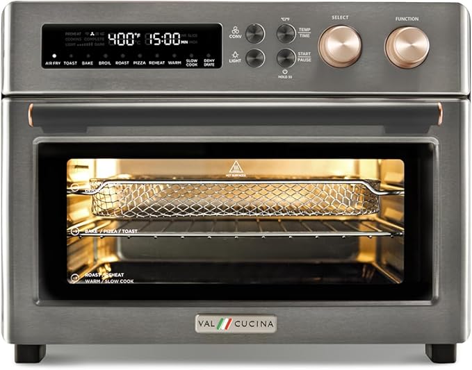 Infrared Heating Air Fryer Toaster Oven, Extra Large Countertop Convection Oven 10-in-1 Combo, 6-Slice Toast, Enamel Baking Pan Easy Clean with Recipe Book, Black Matte Stainless Steel