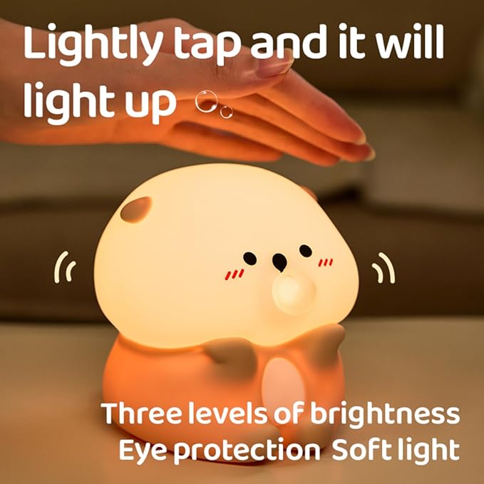 Sea Otter Night Light for Kids, Rechargeable Bedside Touch Lamp, Dimmable, with Timer, Soft Silicone Nursery Night Light, Breastfeeding, Toddler, Baby, Kids Decoration