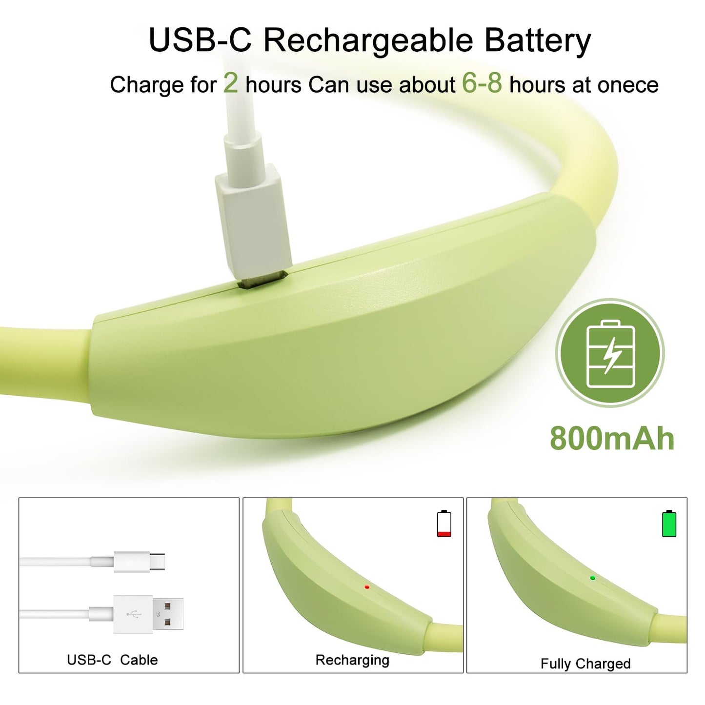 TSINGREE LED Neck Book Light, USB Rechargeable, 4 Super Bright LEDs, 3 Brightness Levels, Green, Model QRNBL