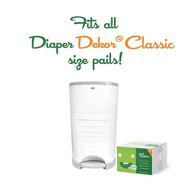 Pail Buddies Diaper Pail Refills | 6 Count | Compatible with Dekor Classic Diaper Pail | Strong, Durable Diaper Pail Refills with Fresh, Baby Powder Scent