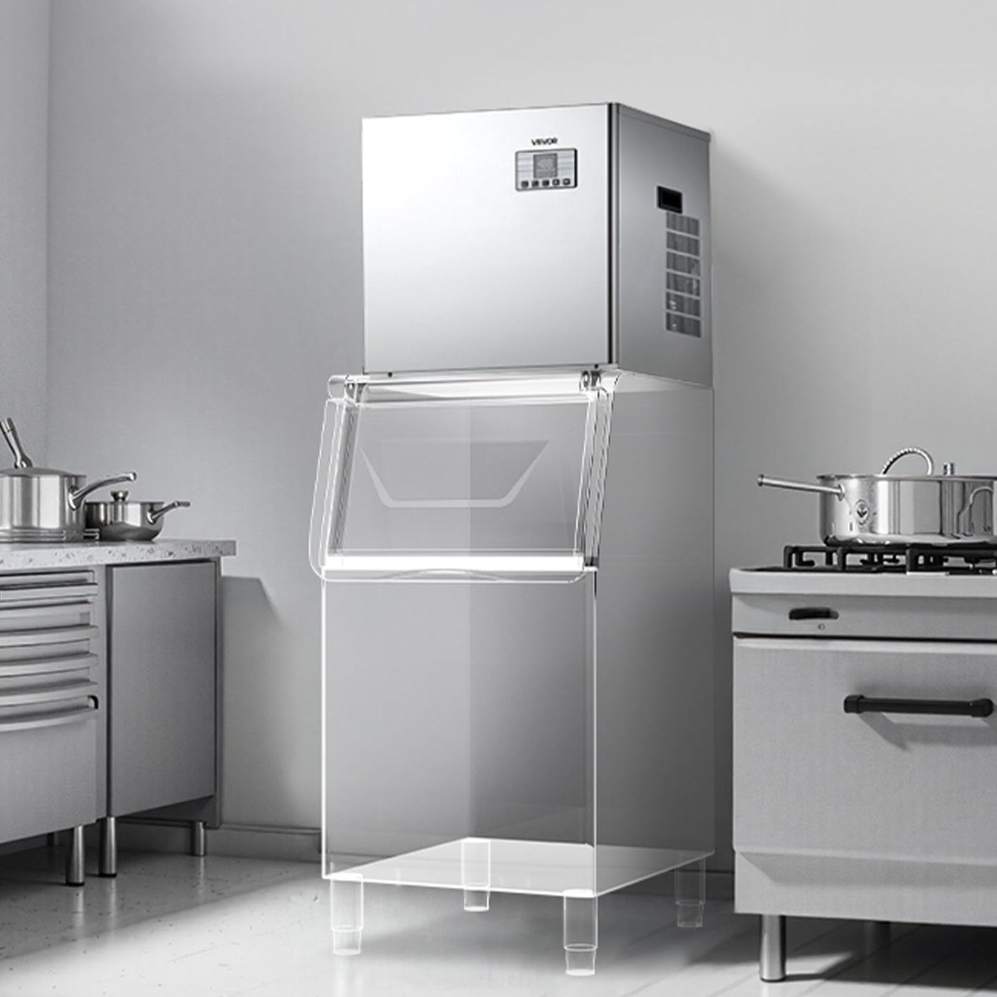VEVOR Commercial Ice Maker Machine - Head, 400 Lbs/Day Stainless Steel Ice Machine with Scheduled Ice-Making, Self-Cleaning, Adjustable Thickness, Ideal for Restaurant Bar Cafe Hotel - Head Only