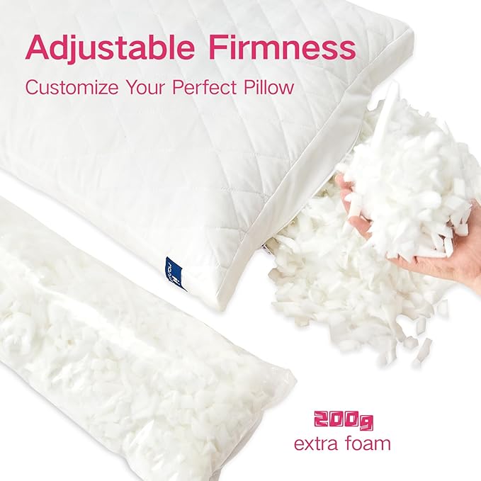 Memory Foam Pillows Standard Size Set of 2, Gusseted Bed Pillow for Sleeping, 2 Pack Adjustable Pillow for Side, Back or Stomach Sleepers (20 x 26 in, White)