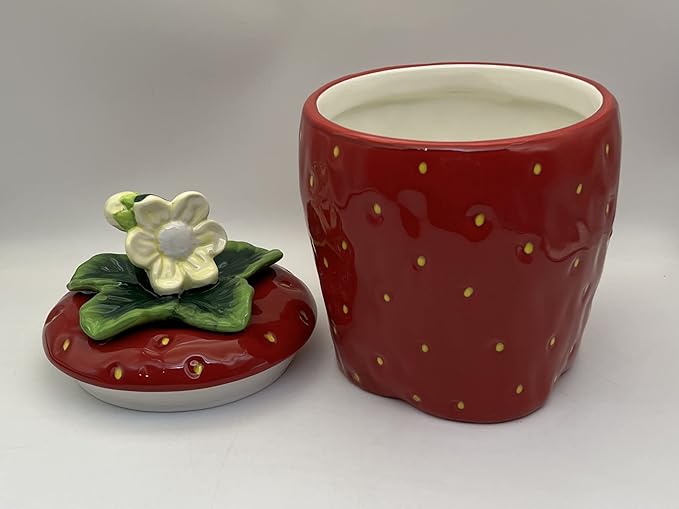 Tuscany Strawberry Shaped Hand Painted Ceramic Cookie Jar 10"H, 83576 By ACK
