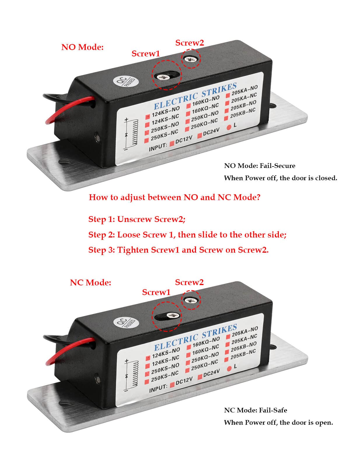 Electric Door Strike Lock ANSI Standard Heavy Duty 12V DC Fail-Secure or Fail-Safe Adjustable for Access Control Cylindrical Locksets