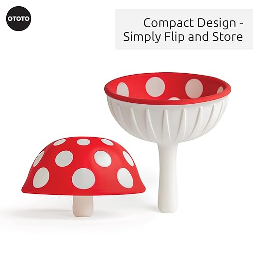 OTOTO Mushroom - Foldable Small Kitchen Funnel with Wide Mouth for Jars. Bottle Liquid Transfer - Silicone, 100% Food Safe, BPA Free, Dishwasher Safe