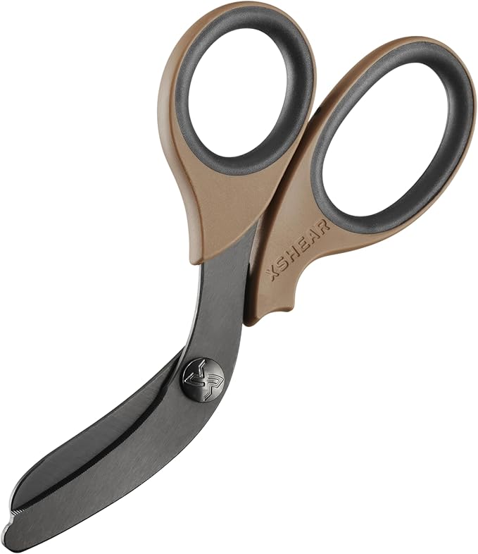 XShear 7.5” Extreme Duty Trauma Shears - Black Titanium Coated Blades, The perfect scissors for the Paramedic, EMT, Nurse or any Emergency Healthcare Provider (Coyote Brown)