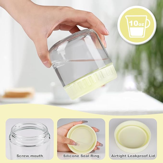 Overnight Oats Containers with Lids, 10oz Glass Jars with Lids 2 pcs, Milk White, Wide Mouth Mason jars for Salad, Yogurt, Snacks, Meal Prep