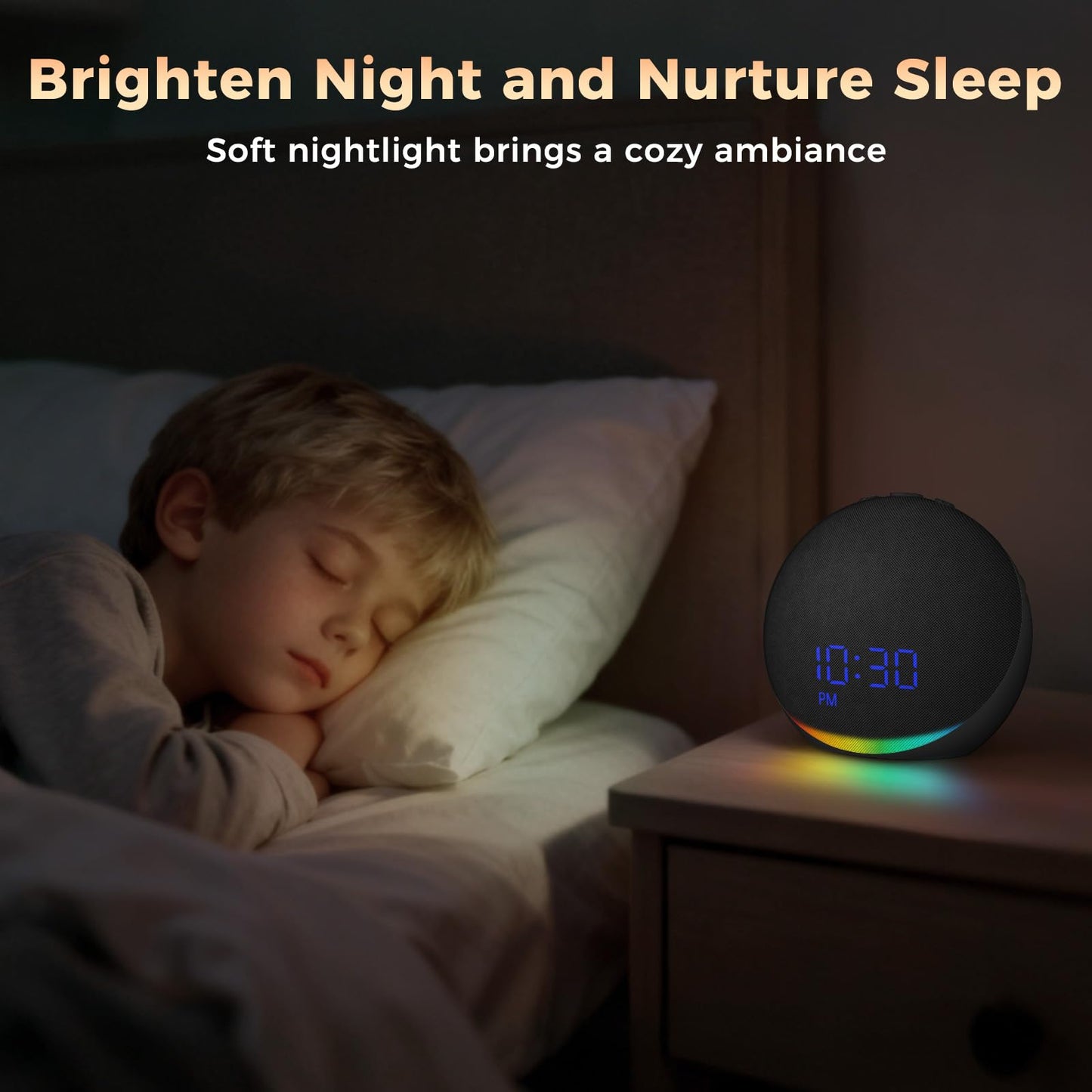 Sound Machine Alarm Clock for Bedroom: 25 Natural Sleep Sounds - White Noise Machine for Adults Kids Baby - Gentle Wake Up Alarm with Bluetooth Speaker - Black