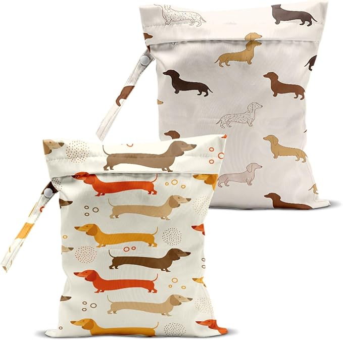 2Pcs Dog Print Wet Bags, Gifts for Dog Lovers Wet Dry Bag Reusable Zipper Pouch for Swimsuit, Diapers, Beach, Dirty Yoga Gym Clothes, Toiletries, Waterproof Birthday Christmas Gifts