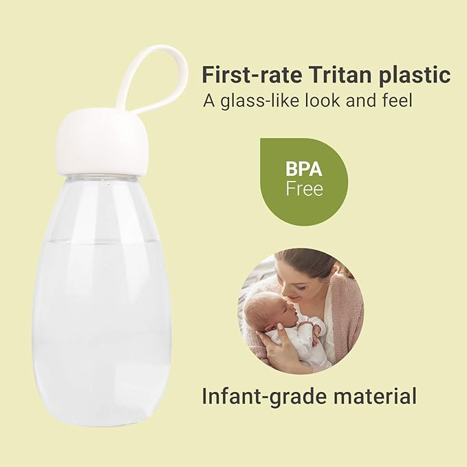 emoi BPA Free Water Bottle, 12oz/360ml Cute Water Bottle with Carrying Strap, Ideal for Kids Boys Girls Students Women Healthy Hydration-White