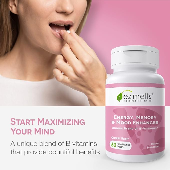 EZ Melts Dissolvable Energy, Memory and Mood Enhancer, Blend of B-Vitamins, Sugar-Free, 2-Month Supply