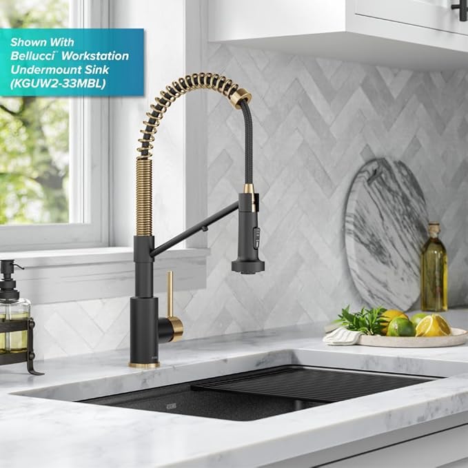 KRAUS Bolden 2-in-1 Commercial Style Pull-Down Single Handle Water Filter Kitchen Faucet for Reverse Osmosis or Water Filtration System in Brushed Brass/Matte Black, KFF-1610BBMB