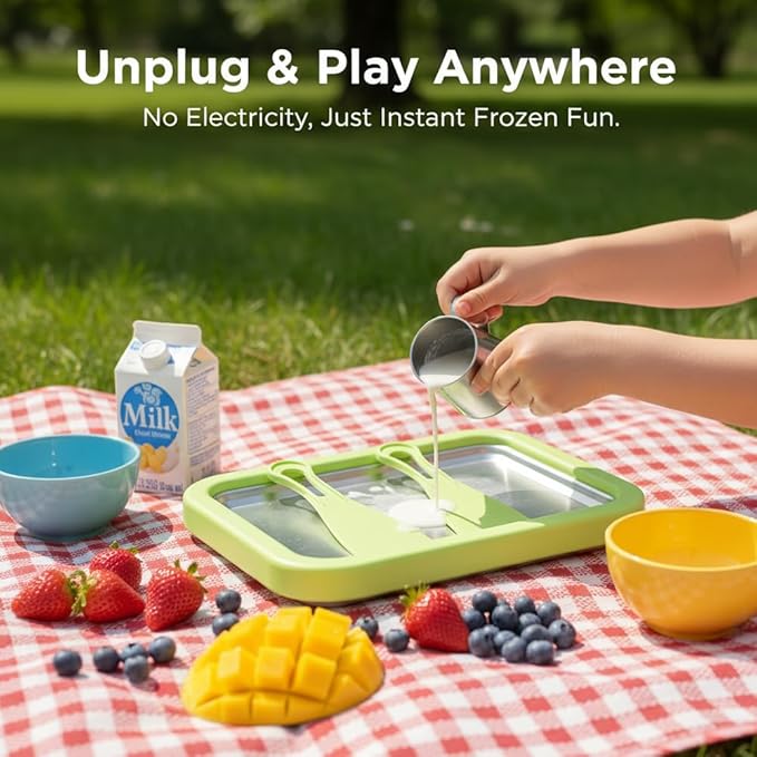 Rolled Ice Cream Maker Kit, 2026 New At-Home Stainless Steel Instant Freeze Plate with 2 Scrapers, DIY Rolled Ice Cream Tray, Perfect for Family Fun, Easy Homemade Desserts (Green)