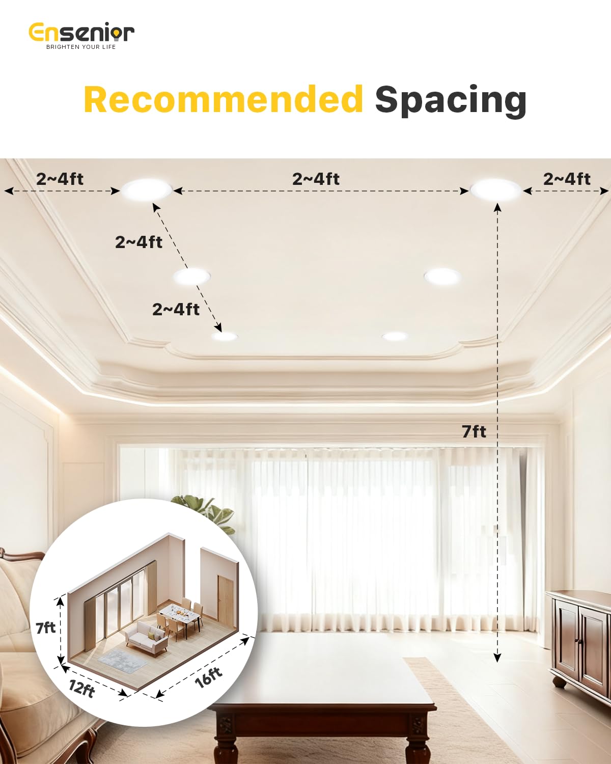 Ensenior 12 Pack 4 Inch LED Recessed Light, Dimmable, 5000K Daylight, 750LM High Brightness, 9W 120V, Damp Rated, ERL-9X-ETL, Ultra-Thin Canless Wafer Light - ETL & FCC & IC