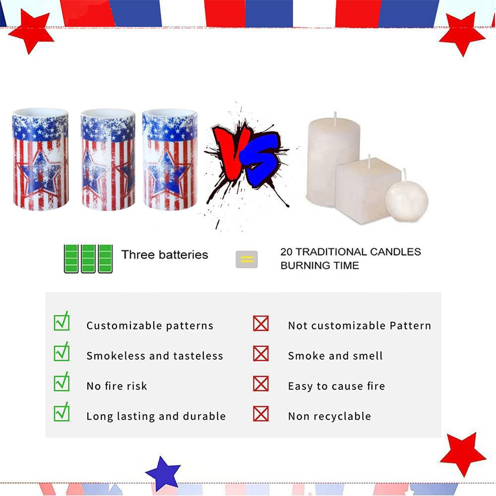 Aulaygo Patriotic Candles With Timer Remote Control Set Of 3 Vintage American Flag Flameless Led Candles Battery Operated For In