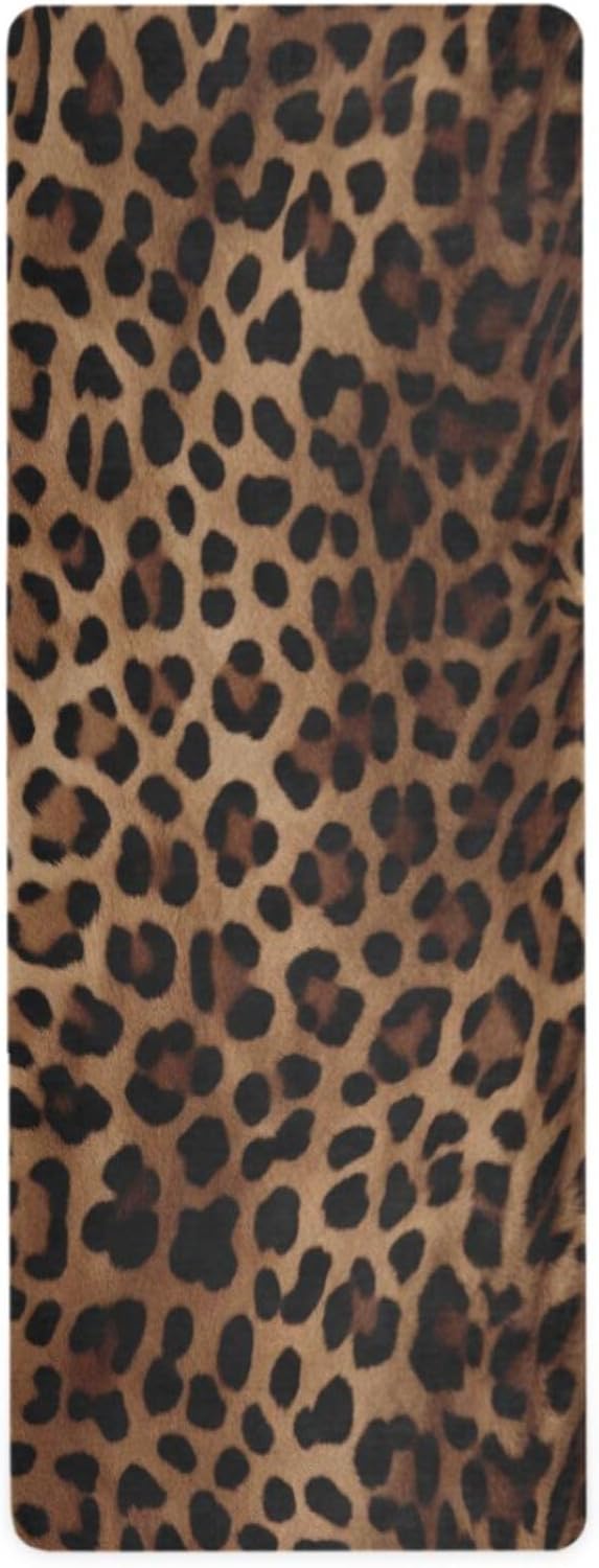 Leopard Print Yoga Mat Non Slip Natural Rubber Fitness Exercise Mat for Home Workout Gym Stretching Pilates Mats with Carr...