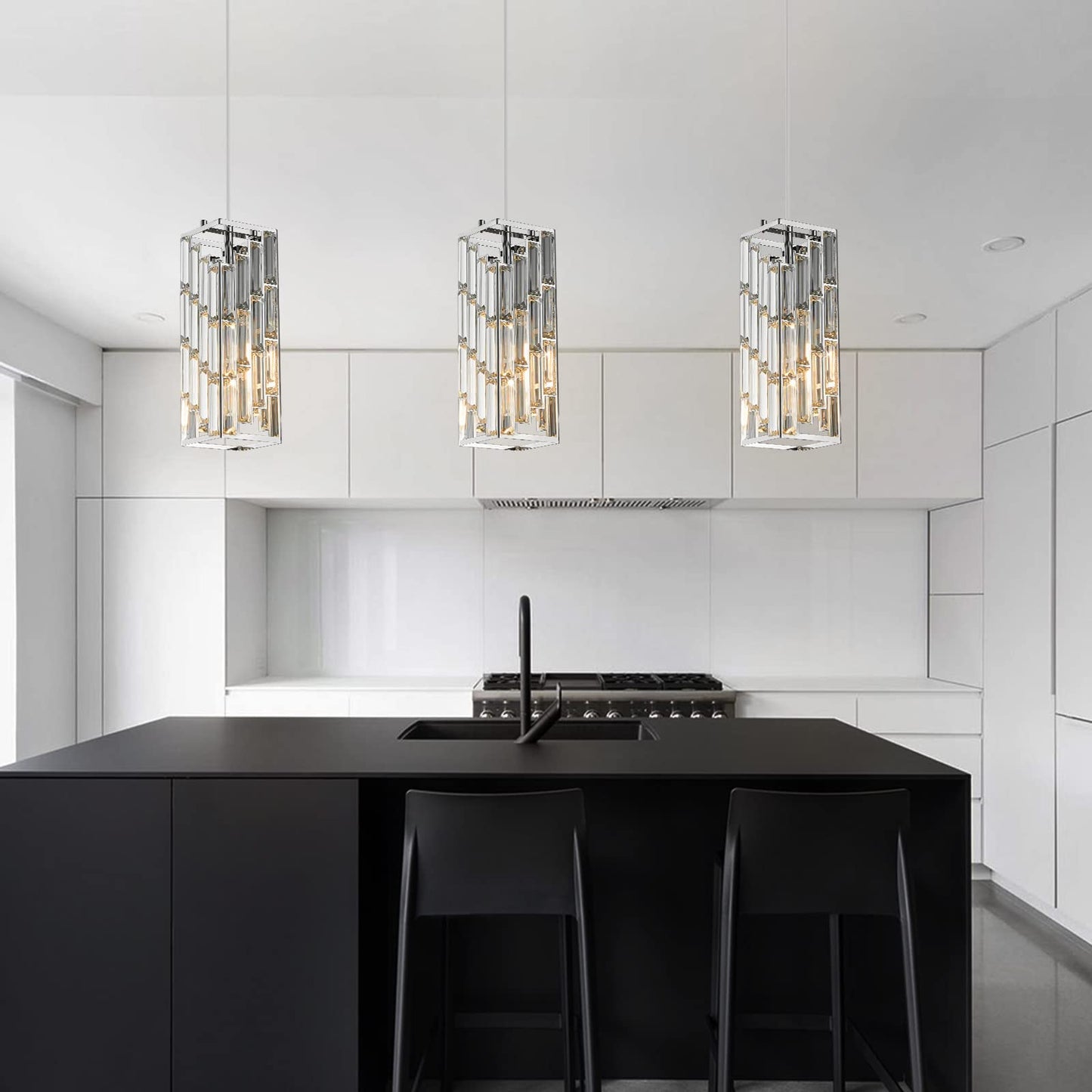 Fdpby Chrome Mini Crystal Pendant Light Fixture, 2-Pack Adjustable Chandeliers For Kitchen, Dining Room, Bedroom - Model Jp-002