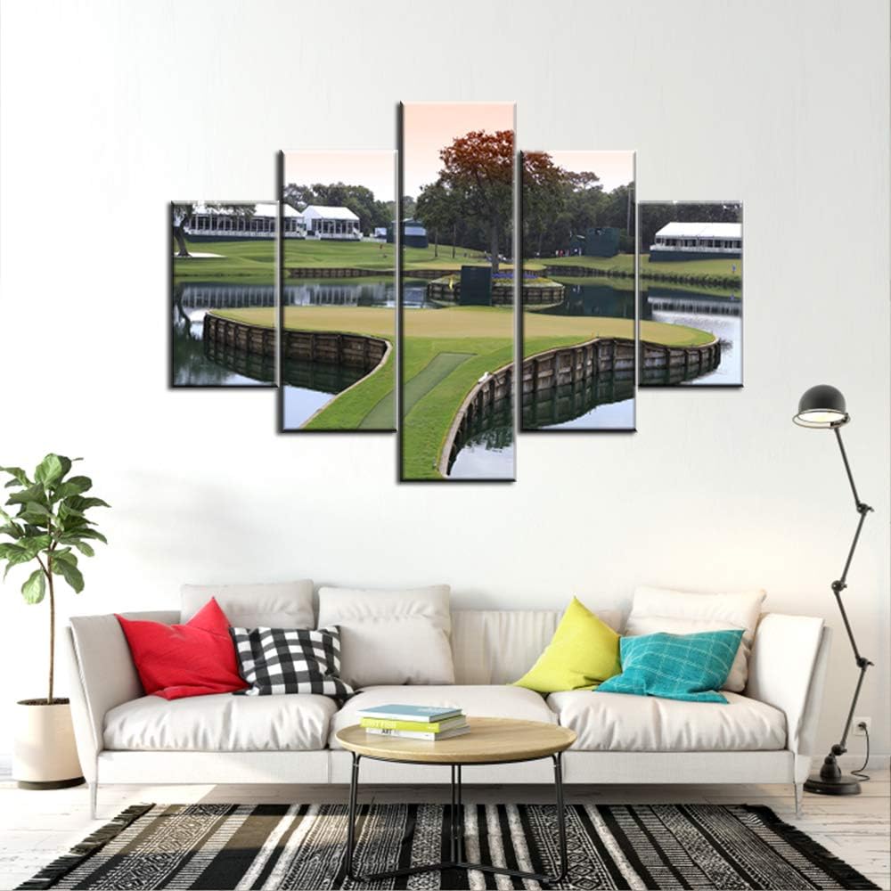 Golf Course Green Paintings for Living Room United State Golf Links Pictures 5 Piece Prints Wall Art on Canvas Gallery-Wrapped Contemporary Artwork Home Decor Wooden Framed Ready to Hang(60''Wx40''H)