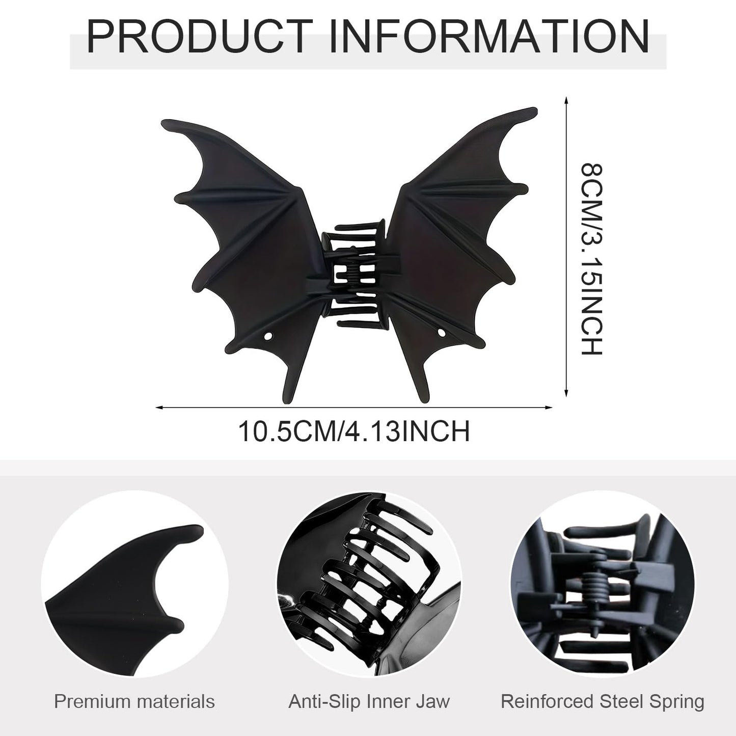 Black Bat Hair Clips for Women Girls, 1Pcs Gothic Y2K Metal Hair Claw Clips, Halloween Christmas Hair Accessories for Thin Thick