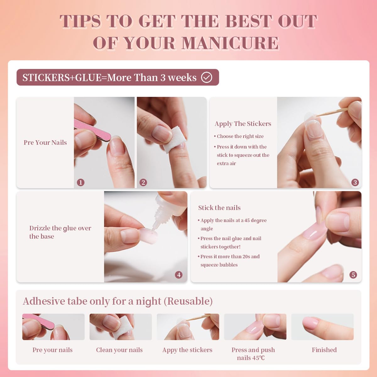 Mivota Almond Press On Nail Short, Pink Fake Nails with Elegantly Crafted Gold French Tips, Glossy Gel Finish, Thick Natural Reusable Glue On Nails Kit for Women 24Pcs, Golden Chic