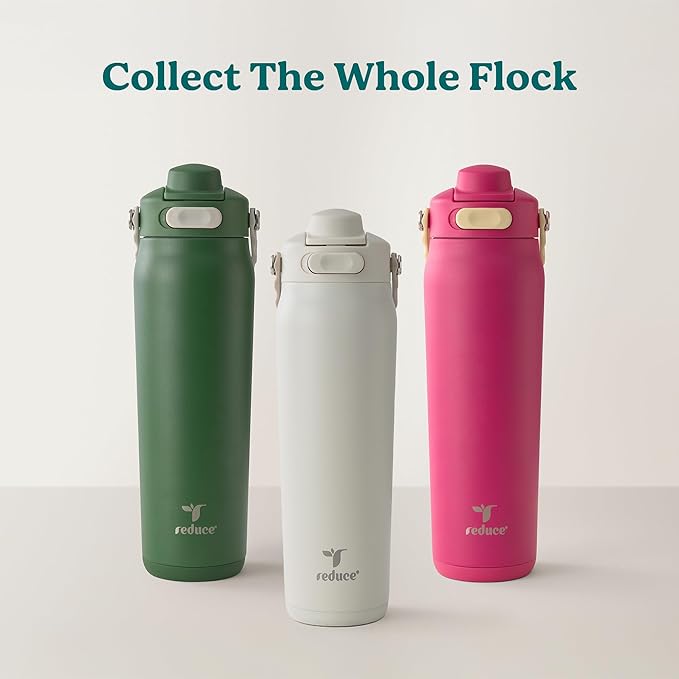 REDUCE Aura Vacuum Insulated 26 oz Water Bottle - Leak-Proof & Chug Spout for Quick Hydration - Keeps Drinks Cold for 30 Hours - Removable Handle for Travel or Gym - Soft Sit Base - Mineral Blue
