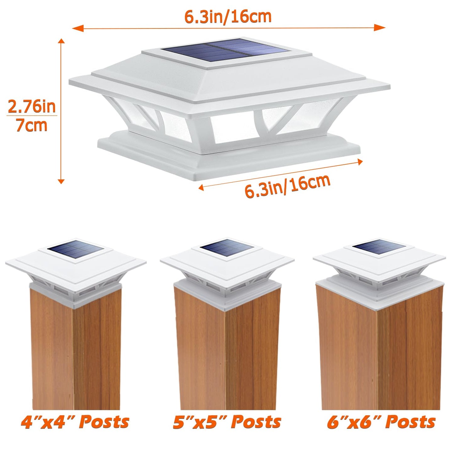 SIEDiNLAR Solar Post Lights Outdoor 2 Modes LED Fence Deck Cap Light for 4x4 5x5 6x6 Posts Garden Patio Decoration Warm White/Cool White Lighting White (4 Pack)