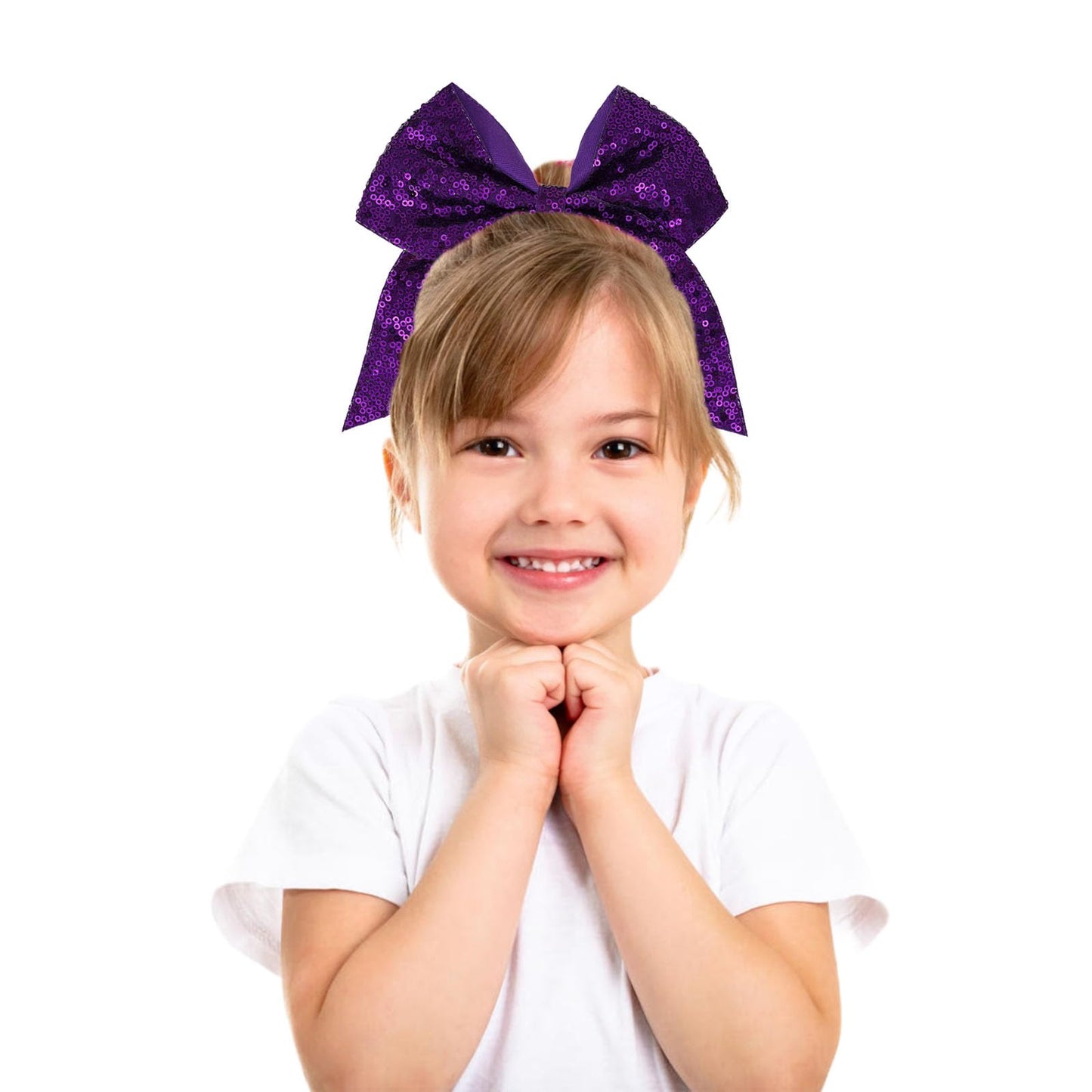 2 PCS 8  Large Cheer Bows Sequin Cheer Hair Bows Ponytail Holders Cheerleading Bows for Jumbo Cheerleading Teen Girls Sports (Pu