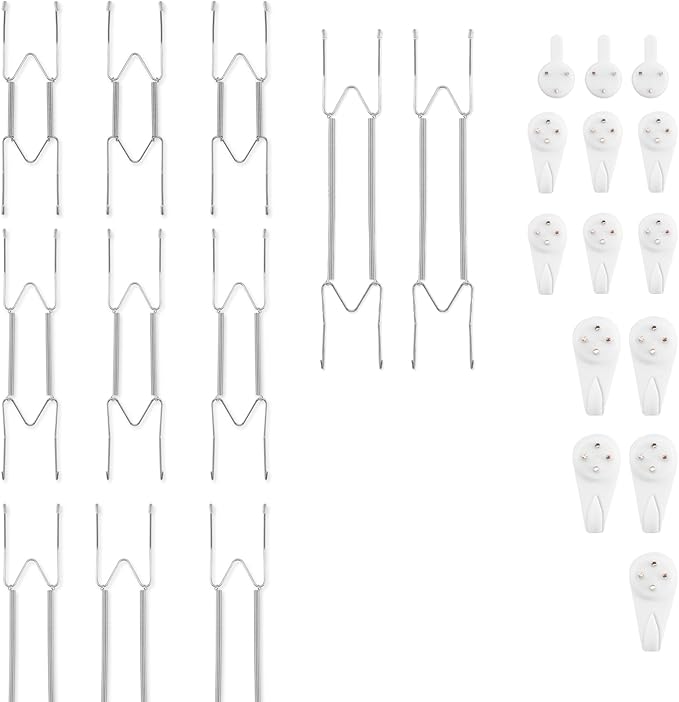 Bilillo 14 Pcs Plate Hangers for Wall - 6/8/10/12/14 Inch Invisible Plates Hanger, Stainless Steel Plate Holders with 14 Pieces Wall Hooks for 5.5 to 15.5 Inch Decorative Plates and Arts (Silver)