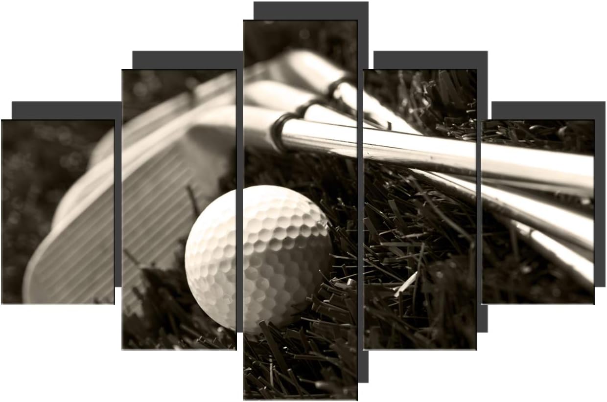 5 Piece Golf Wall Art Golfball in Low Light Pictures for Living Room Contemporary Artwork Dark Lawn Paintings Bedroom House Decorations Wooden Framed Ready to Hang Posters and Prints(60''Wx40''H)