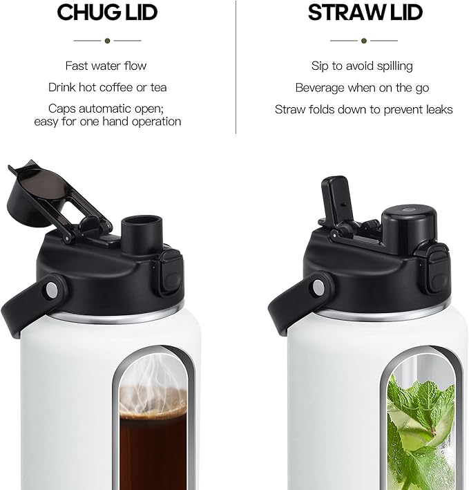 HydroPal Half Gallon Insulated Water Bottle with 2-in-1 Lid (Chug Lid/Straw Lid), 64oz Double Walled Vacuum Stainless Steel Water Bottles, Water Jug with Straw (Winter White, 64 OZ)