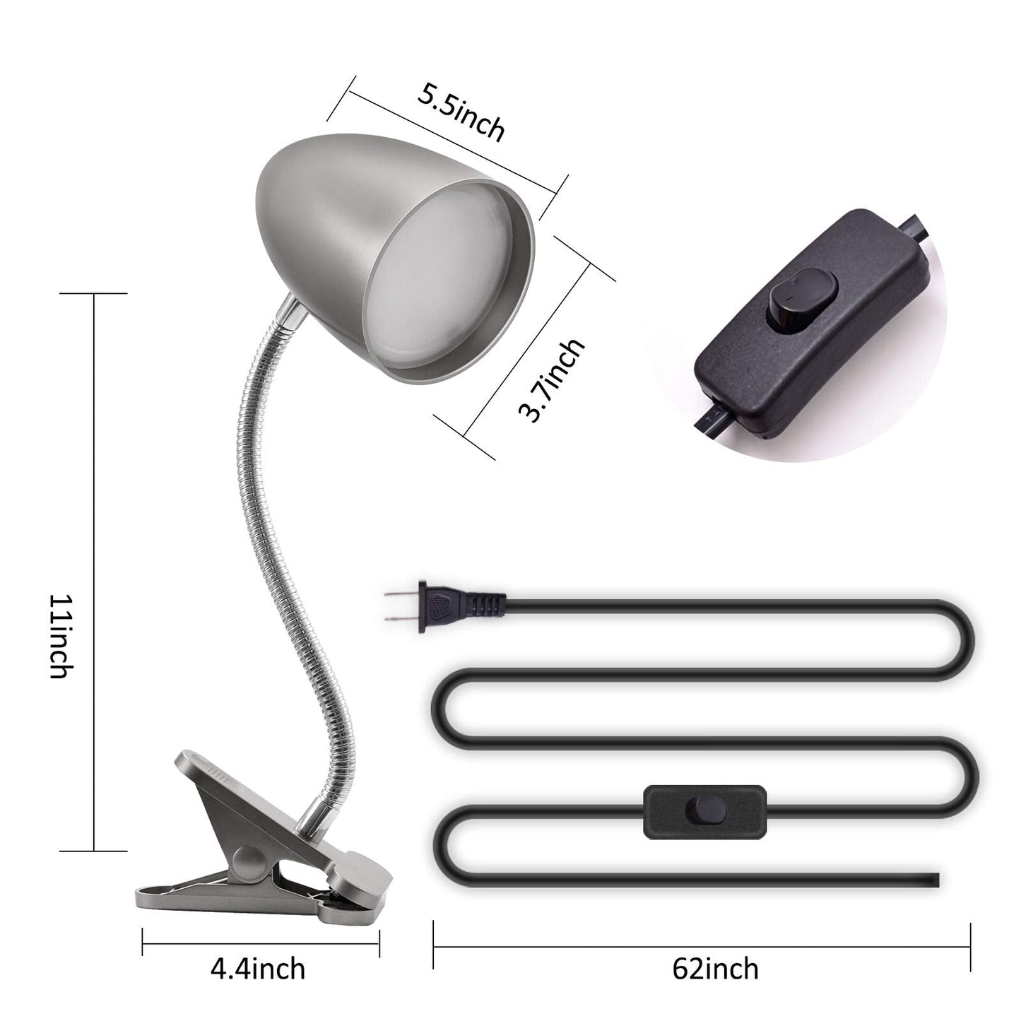 Energetic Lighting Desk Lamp, 3.5W 240 LM Gooseneck Clip Light, 4000K Cool White, Silver, Model MTSL1001BYS