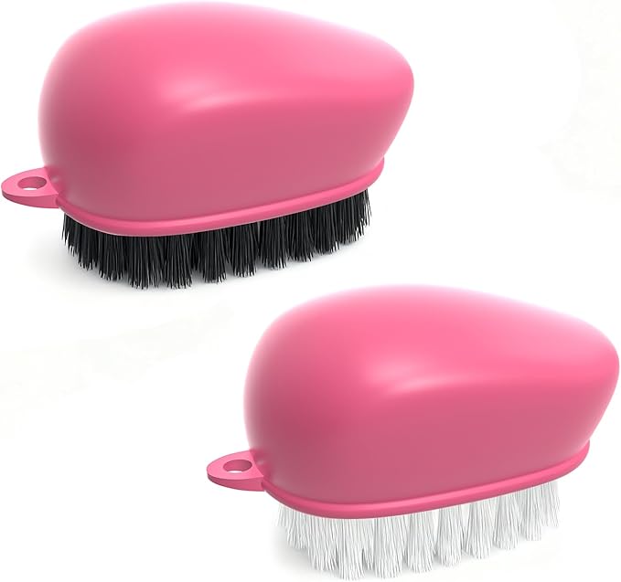 Vegetable Brush Scrubber for Food, Black Stiff Bristles Brush & White Soft Bristles Brush, Dishwasher Safe Ear-Hanging Veggie & Fruit Cleaning Brush for Potato, Mushroom, Carrot, Lemon, Egg