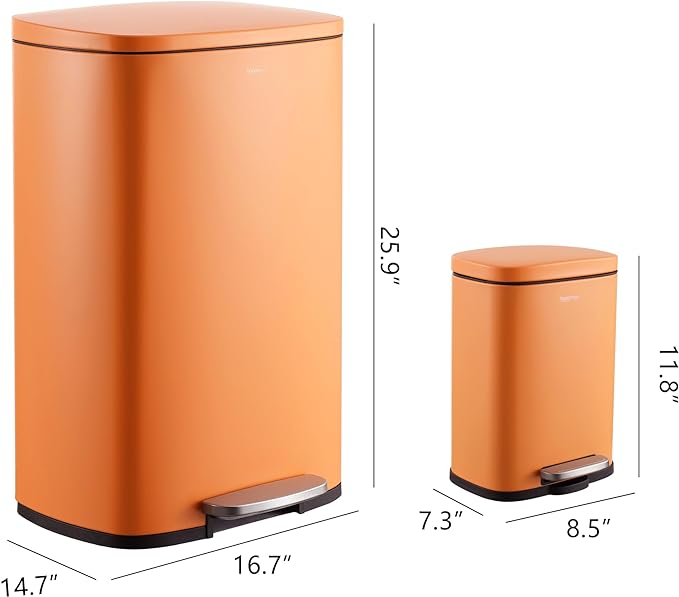 happimess HPM1006K Connor Rectangular 13.2-Gallon Trash Can with Soft-Close Lid and Free Mini Trash Can, Carrot Cake, Fingerprint Resistant, Modern, Minimalistic for Home, Kitchen, Bedroom, Bathroom