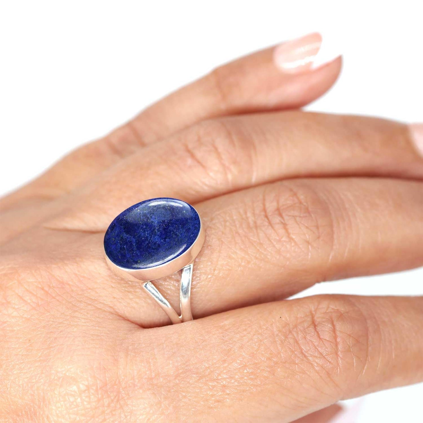 JEWELOPORIUM Blue Lapis Lazuli Silver Ring Size 9, 925 Sterling Silver Ring for Women, Real Chunky Oval Gemstone Handmade Jewelr