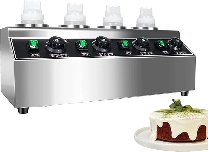 Commercial Electric Cheese Sauce Warmer Dispenser,0.68x4 Qt Hot Chocolate Nacho Cheese 86-185℉ Heater Hot Fudge with Bottles Adjustable