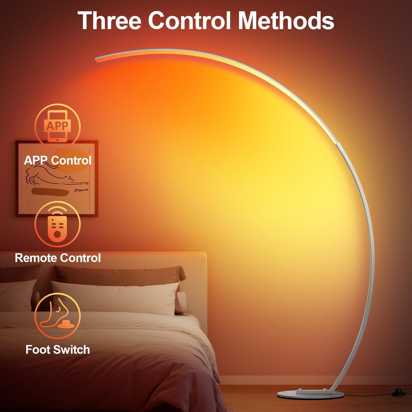 Nintiue RGB Floor Lamp, 1800LM, Smart LED, Remote Control, Music Sync, Modern Design, Brushed Nickel, Model F230017P1RGBCW