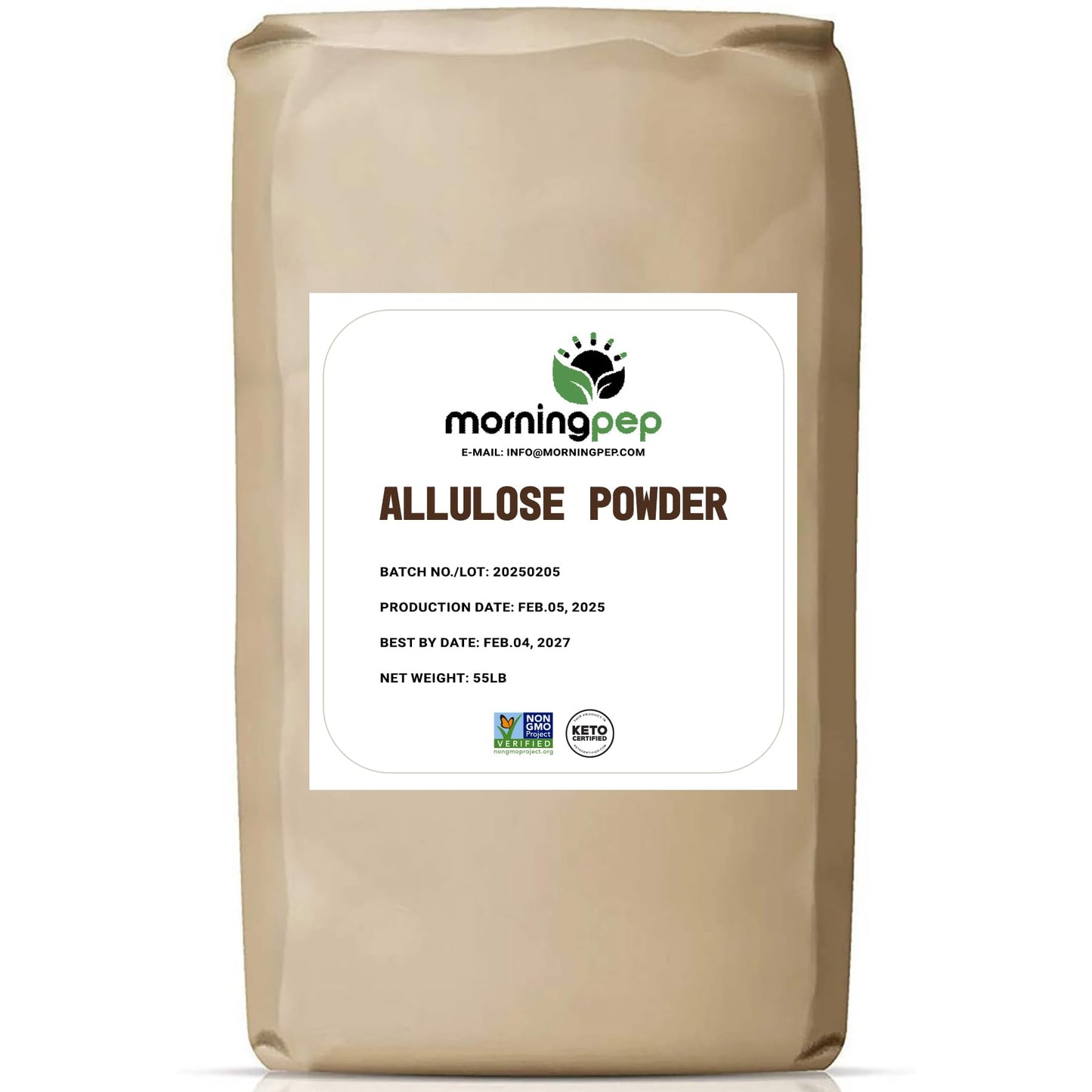 Morning Pep Allulose Sweetener 55 Lb - Zero Calorie Sugar Alternative, 100% Pure, No Erythritol, Non-Gmo Project Verified, Keto