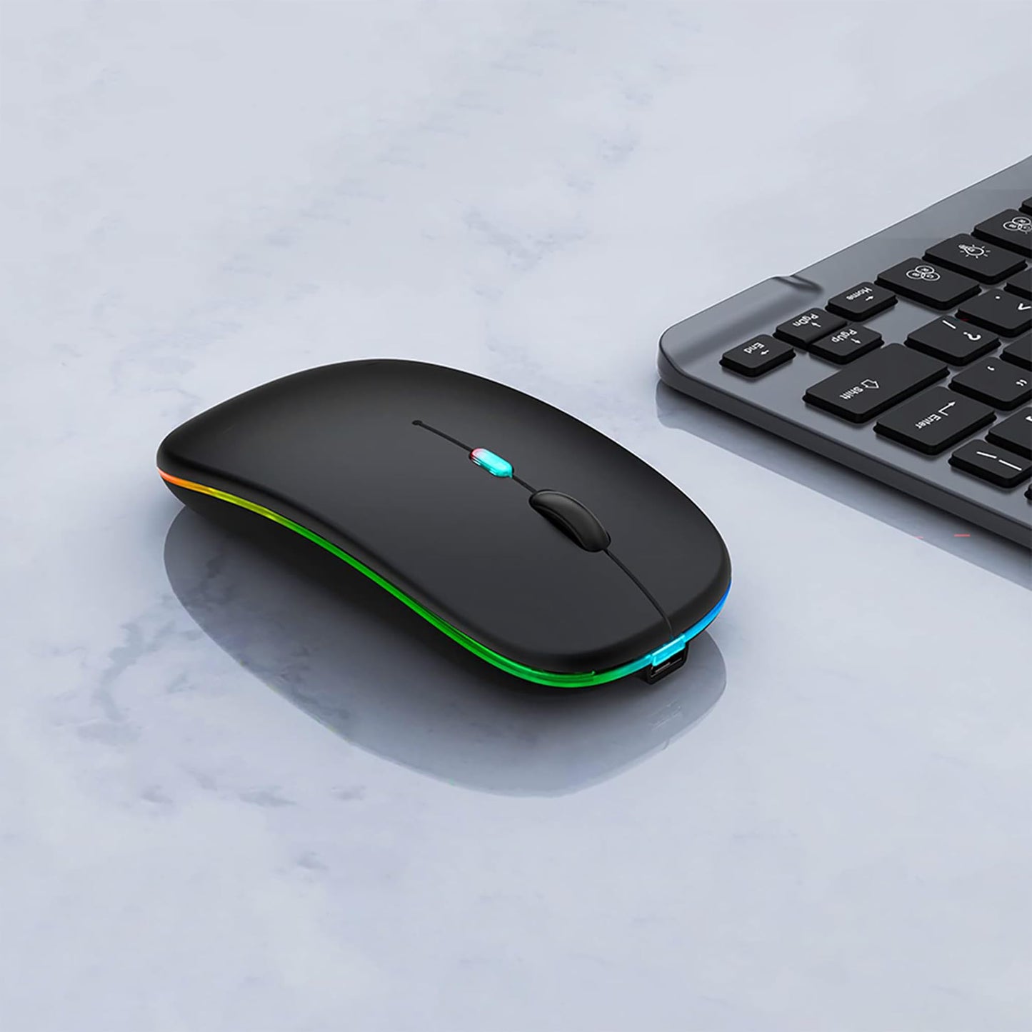 WREANU Wireless Bluetooth Mouse Rechargeable Laptop Mice with LED Lights Silent Slim Use(BT5.2 and 2.4G Portable USB Receiver)Dual Mode Computer Mouse for Laptop/iPad/Tablet/Apple/Computer/Mac(Black)