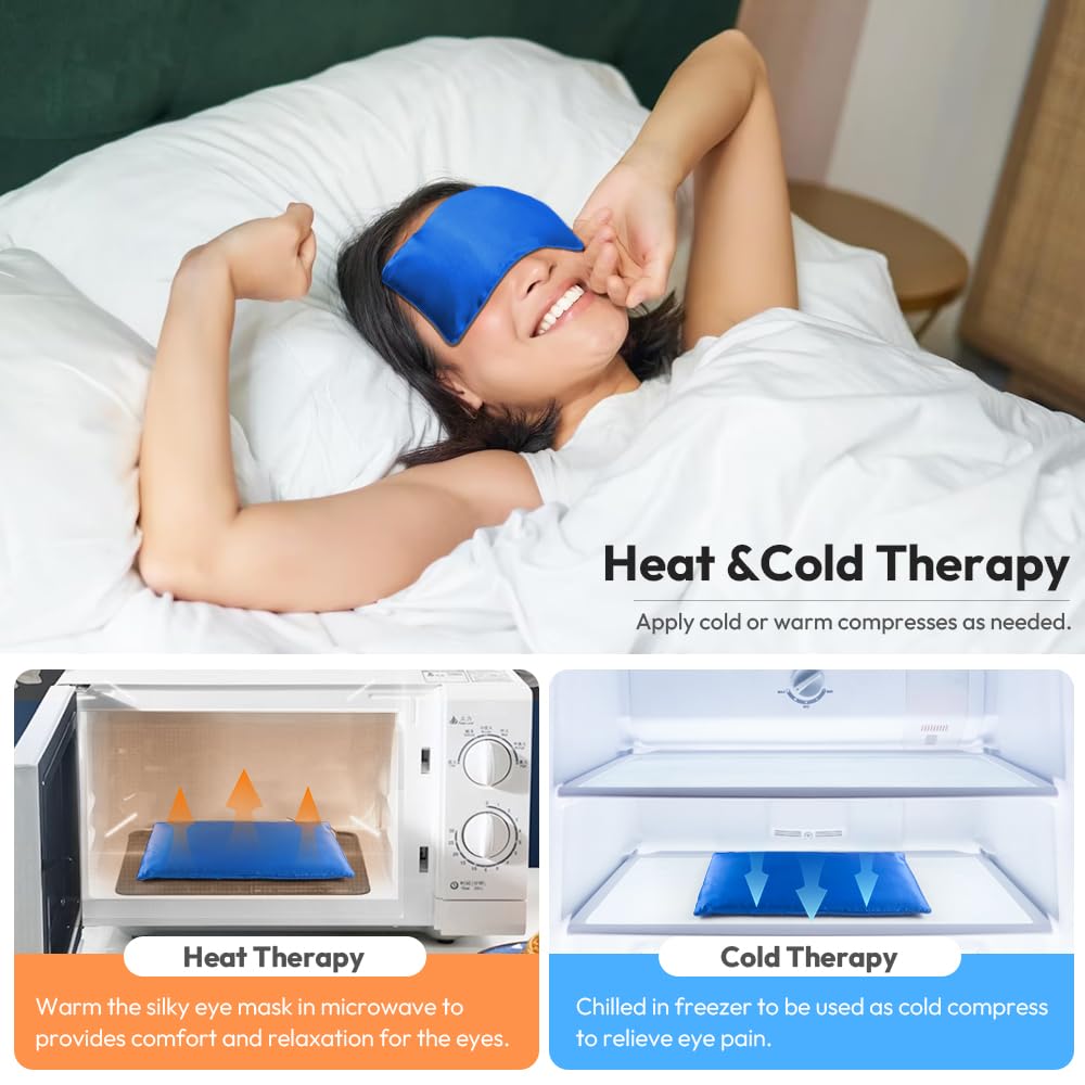 MEISENHOME Eye Pillow for Yoga, Relaxation, Sleeping, Microwavable Weighted Eye Mask Heated for Meditation, Dry Eyes, Moist Heat Hot & Cold Eye Compress with Aromatherapy, No Scent (Blue)