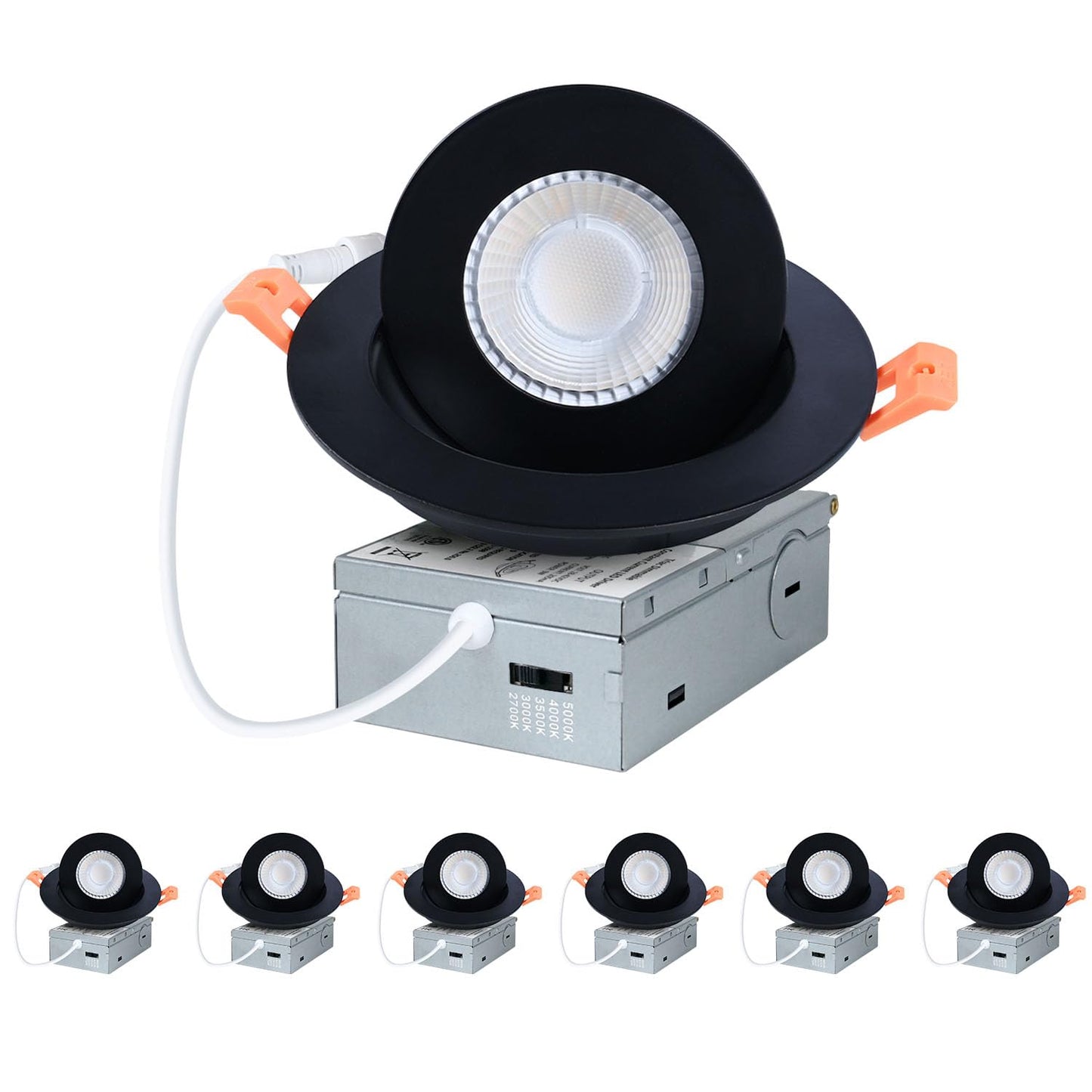 Zyc Gimbal Led Recessed Lighting - 4 Inch 5Cct 9W 360 Rotation Adjustable Eyeball Light Led Swivel Spotlight Directional Sloped Ceiling Light Dimmable Canless Wafer Downlight Pack Of 6 Black.