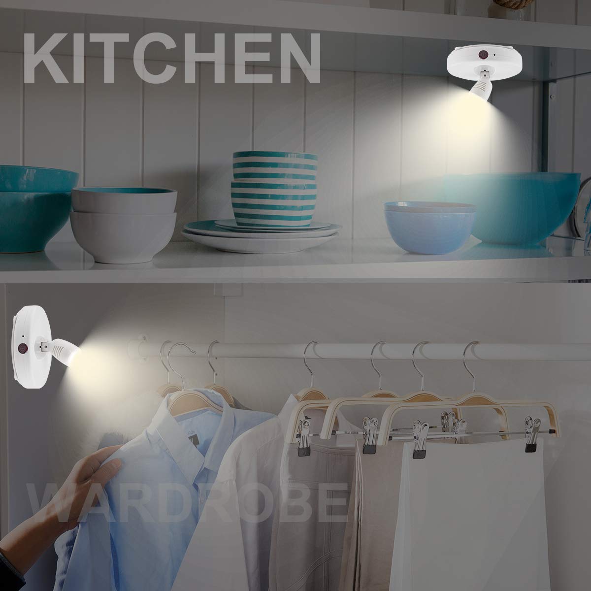 LUXSWAY Wireless LED Spotlights - Dimmable Accent Lights, 2 Remote, Rotatable, ABS Plastic, White, Model DY624IR-2, 2-Pack