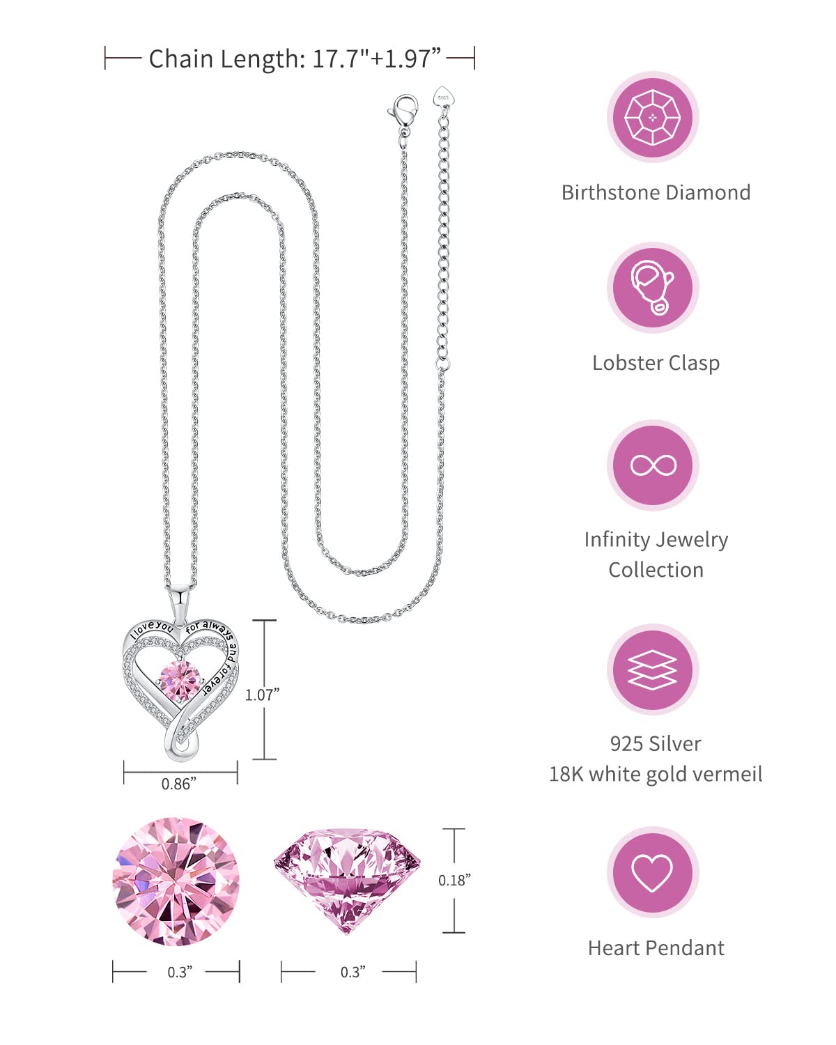 Mkhhy Gifts for Women Birthday Anniversary Wife Gifts Infinity Heart Birthstone Women Jewelry Girlfriend I Love You Gift for Mom