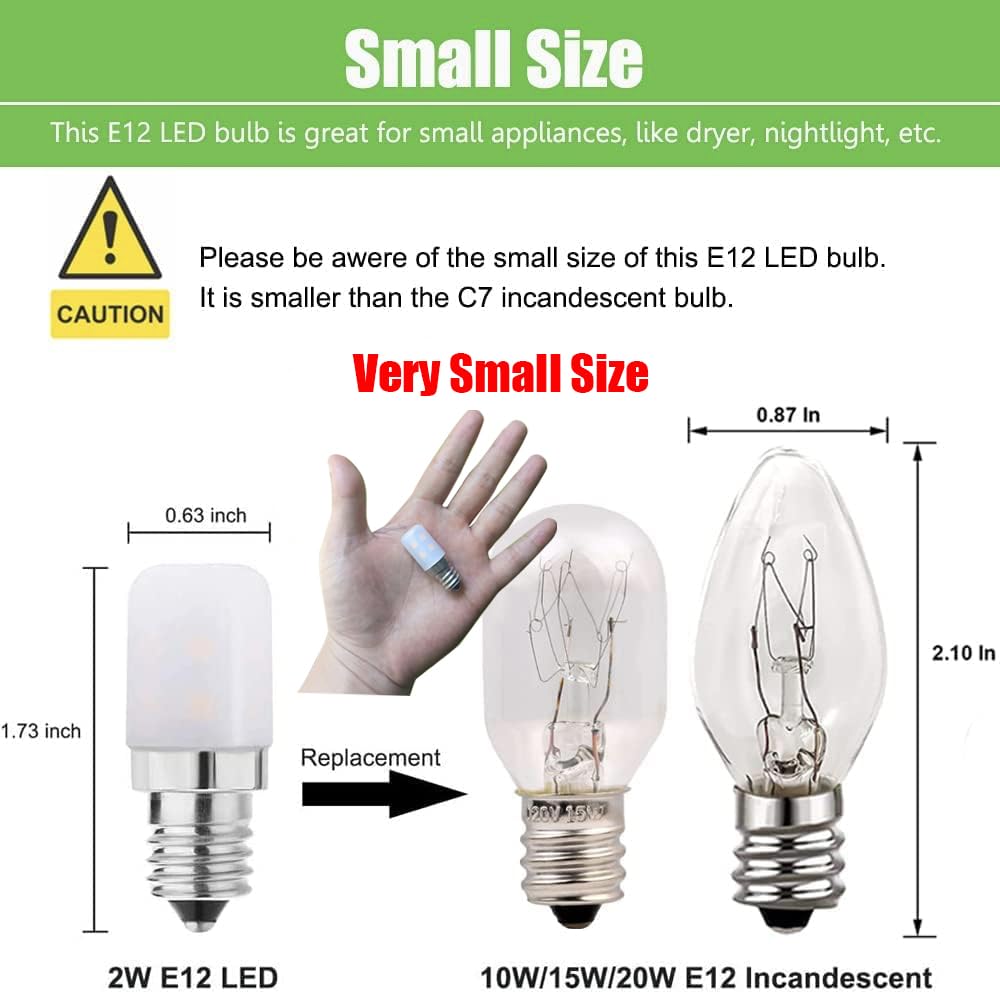 Makergroup E12 Dryer LED Light Bulb 2W Warm White 2700K-3000K 2-Pack Candelabra Base