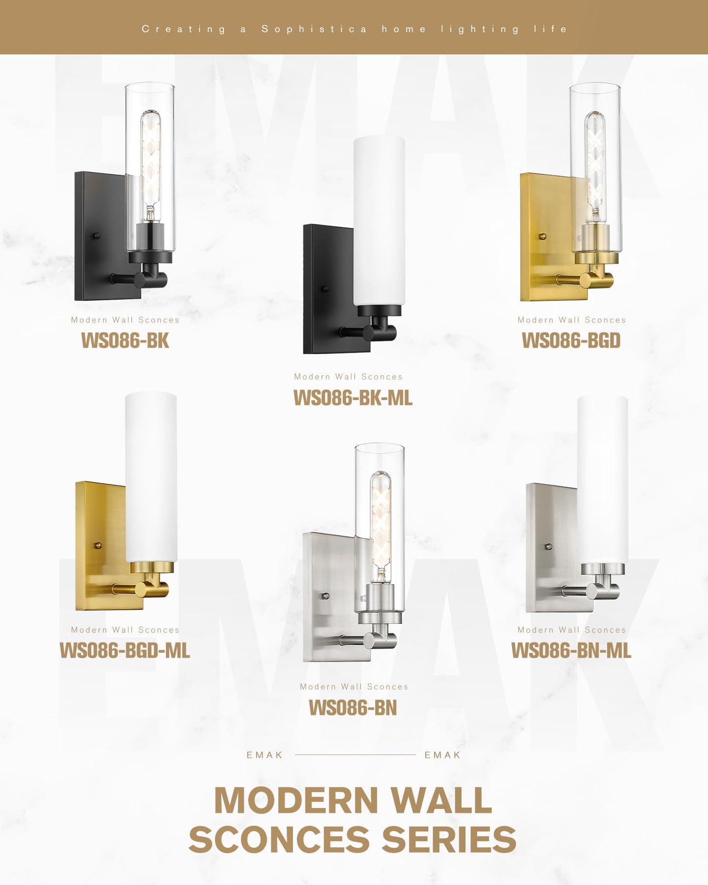 Emak Wall Sconces Set Of Two  Modern Brushed Gold Sconce With Clear Glass Shade  Bathroom Lighting Fixtures For Mirror  Living Room  Bedroom  Gallery  Ws086-Bgd-Cg-2Pk
