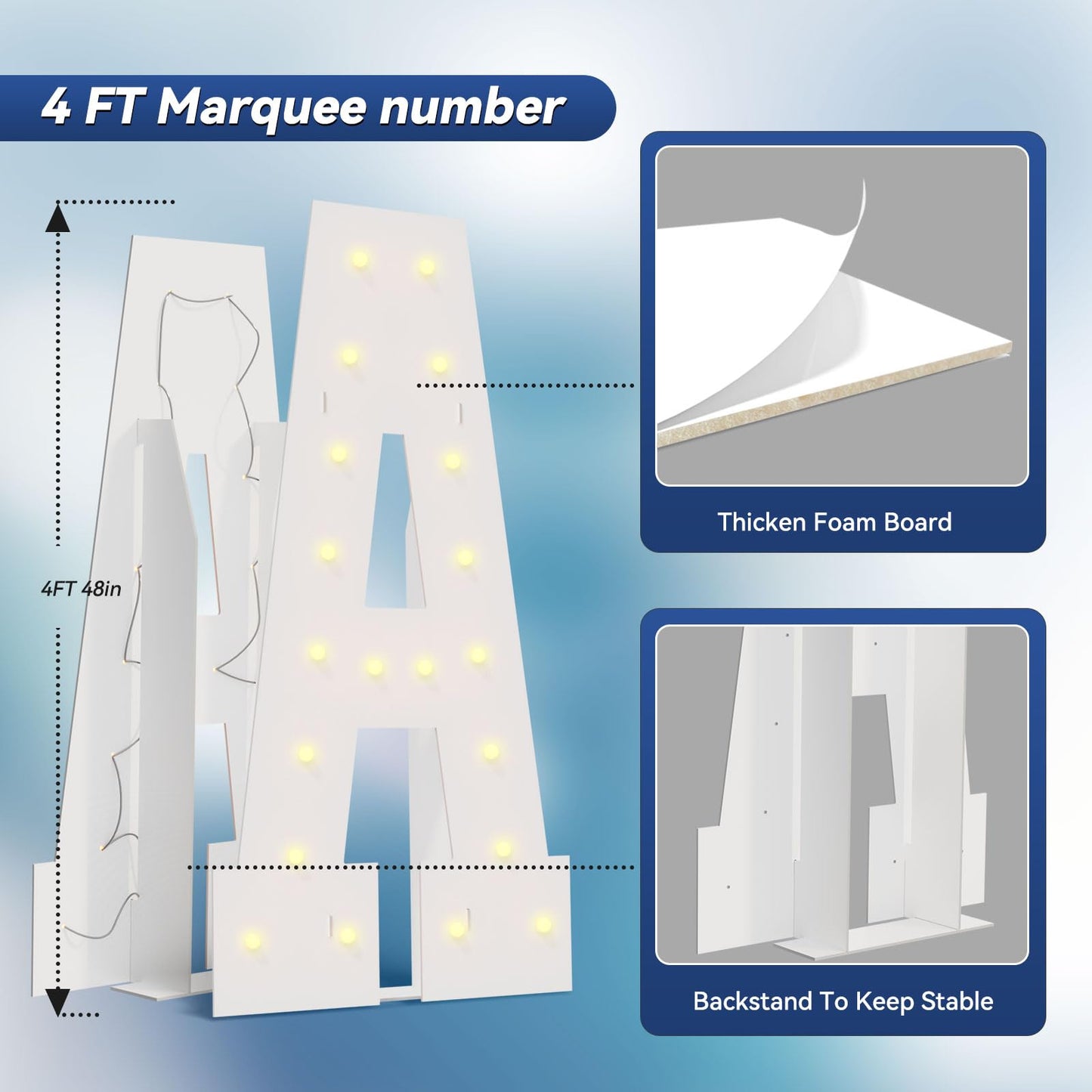 4Ft Marquee Light Up Letters  Marquee Letters Y  Pre-Cut Foam Board Set Can Be Used For Birthday Party Grad Prom Party Decoration Wedding Event Baby Shower
